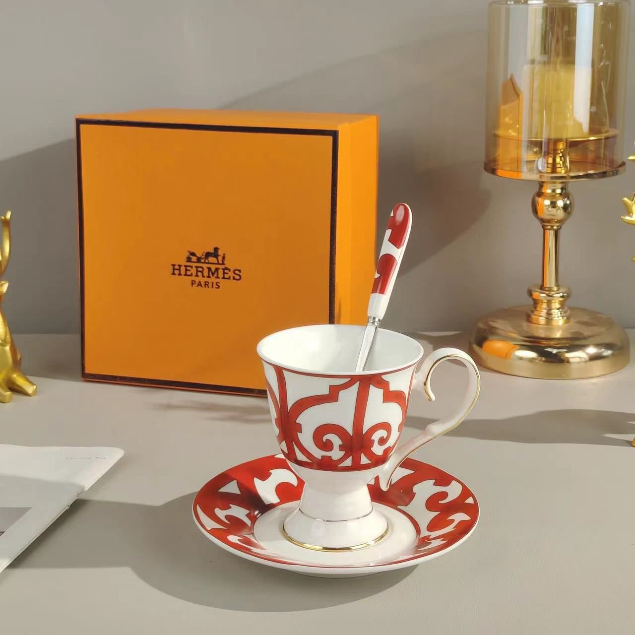 Hermes Bone China Coffee High foot Trophy 3-piece set ðŸ’™ vintage - Image 6 of 6